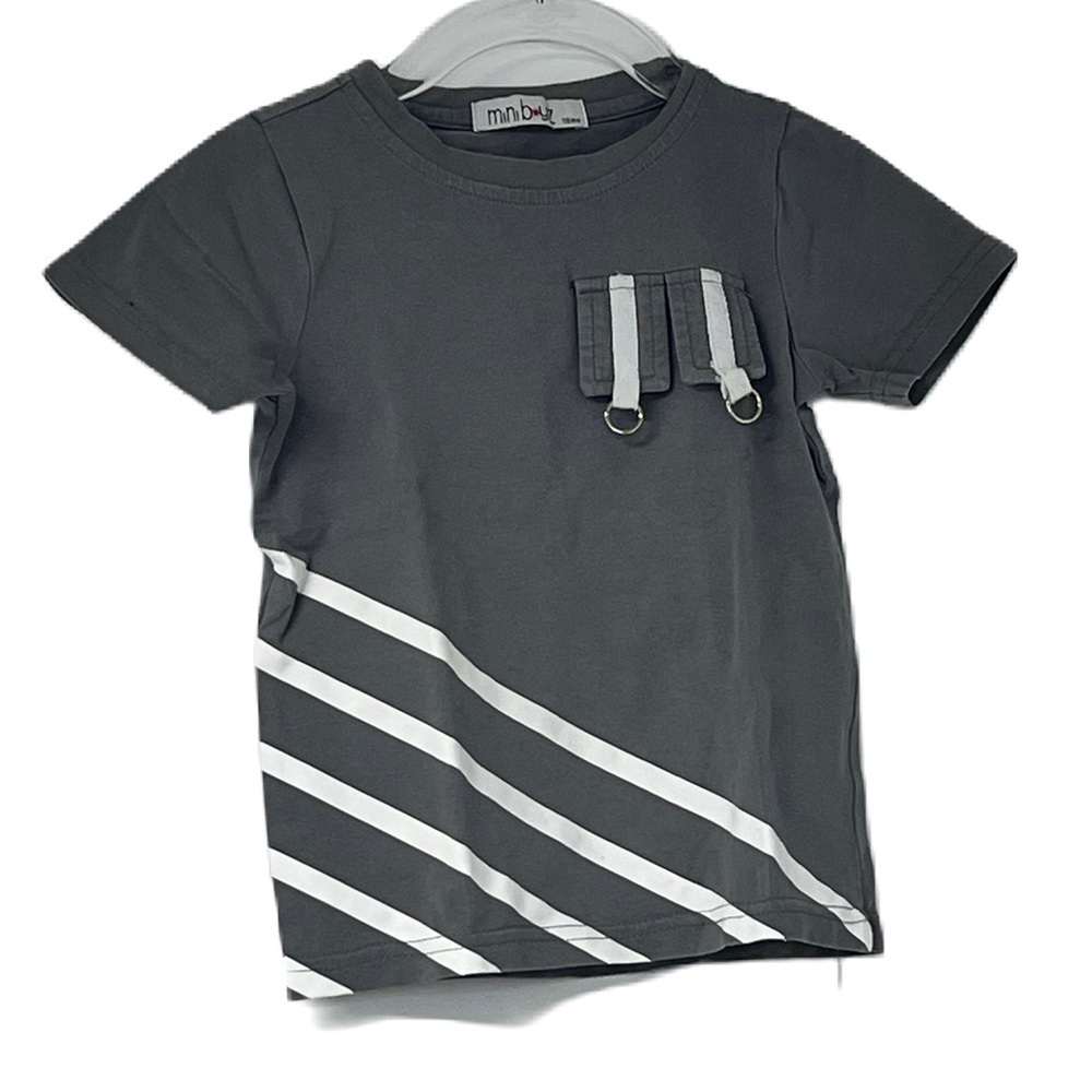 Miniboyz gray white striped shortsleeved Tshirt size 18 months
